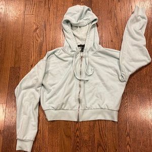 Forever 21 light blue cotton polyester blend zip up cropped hoodie size small